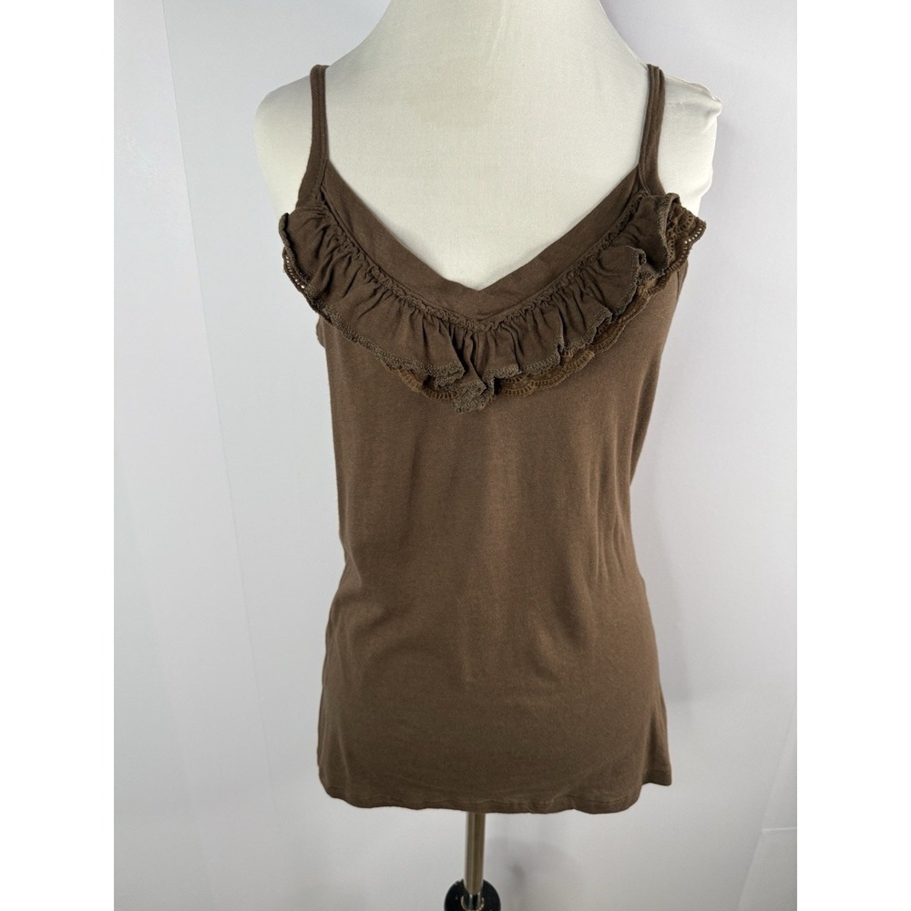 Vtg Y2K Cami Tank Top Womens Sz S Ruffle Boho Cottage Core Fairygrunge Brown